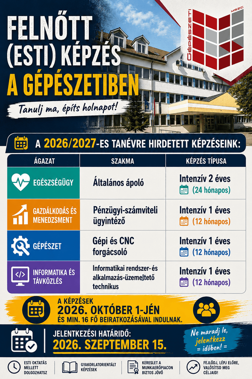 Felnőtt (esti) képzés a Gépészetiben