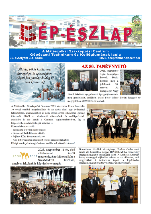 Megjelent a GÉPÉSZLAP 2025. szeptember-decemberi száma
